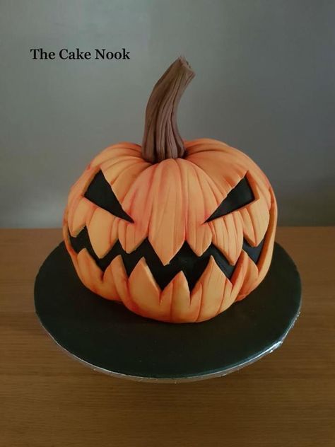 Halloween Pumpkin Cake. by Zoe White Pumpkin Shaped Cake, Baby Halloween Pumpkin, Halloween Pumpkin Cake, Halloween Pumpkin Crafts, Postres Halloween, Halloween Pumpkin Diy, Scary Halloween Pumpkins, Halloween Pumpkin Carving Stencils, Pumpkin Cake Recipes