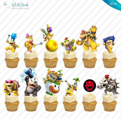 Mario Koopalings, Cake Favors, Cupcake Supplies, Topper Cake, Cupcake Topper, 6th Birthday, 8th Birthday, Mini Cupcakes, Party Birthday