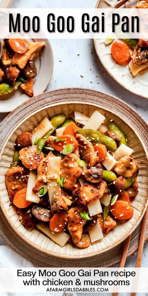 Moo Goo Gai Pan Recipe, Moo Goo Gai Pan, Pan Chicken Recipes, Pan Recipe, Chinese Cooking Recipes, Stir Fry Dishes, Chinese Takeout, Chicken With Olives, Soup Recipes Slow Cooker