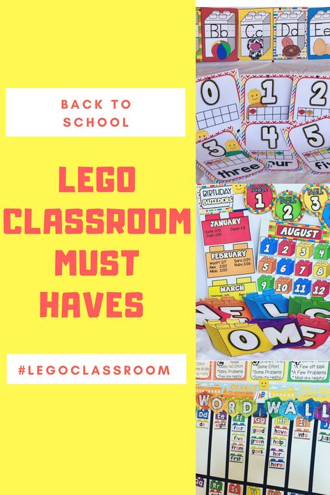 Lego Center Classroom, Lego Themed Classroom Ideas, Lego In Classroom, Lego Classroom Transformation, Lego Kindergarten, Lego Classroom, Lego Classroom Decorations, Lego Theme Classroom Decor, Lego Classroom Theme Bulletin Boards