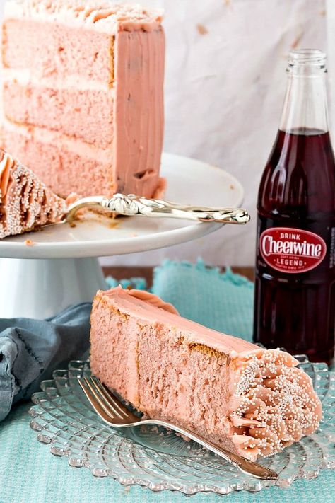 This Cheerwine layer cake is the perfect, pretty-in-pink, cherry-flavored birthday cake. It's also a wonderful way to wish Cheerwine a Happy 100th birthday! Cheerwine Cake Recipe, Cheerwine Cake, Easy Layer Cake Recipes, Cheerwine Recipes, Marshmallow Buttercream Frosting, Homemade Dessert Recipes, Best Pie Recipes, Marshmallow Buttercream, Happy 100th Birthday