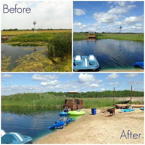 Pond Beach Ideas Backyards, Pond With Beach Area, Large Pond Ideas, Pond Beach Ideas, Backyard Pond Ideas Large, Large Pond Landscaping, Pond Pier, House With Pond, Pond Dock