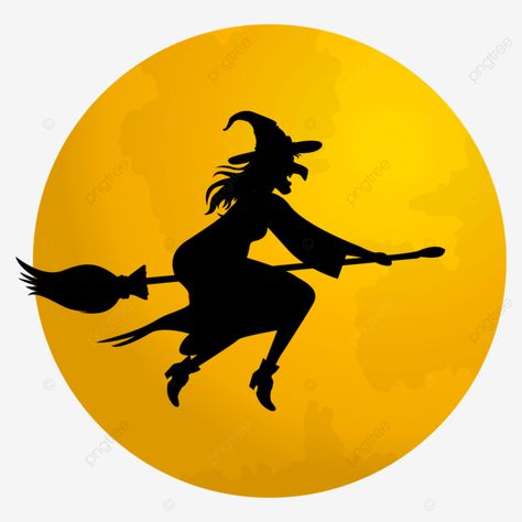 Full Moon Witch, Witch Vector, Witch Broomstick, Halloween Flying Witch, Halloween Witch Brooms, Halloween Brooms, Silhouette Halloween, Witches Broomsticks, Witch Silhouette