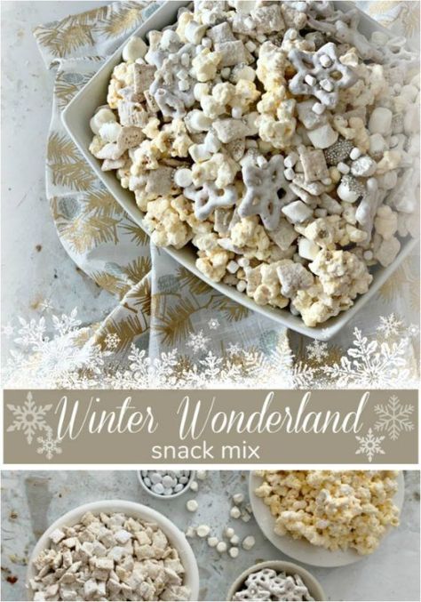 Winter Wonderland Snack Mix Candy Coated Popcorn, January Baby Shower, Coated Popcorn, Winter Snack, Winter Baby Shower Themes, Winter Shower, Winter Onederland Party, Winter Birthday Parties, Snowflake Baby Shower