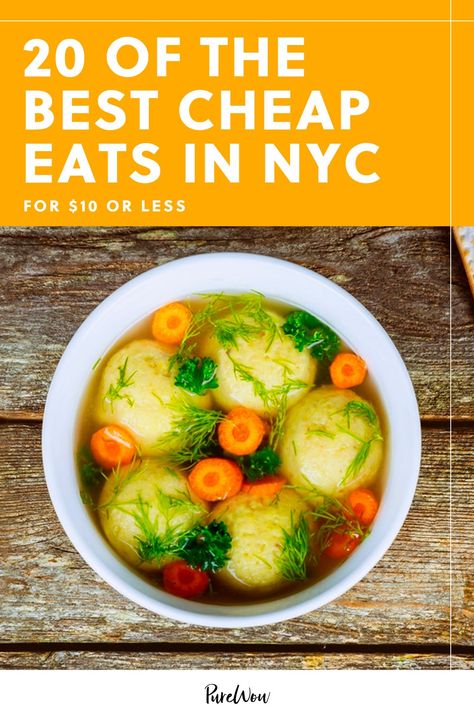 20 of the Best Cheap Eats in NYC for $10 or Less Cheap Eats Nyc, Avocado Shake, Homemade Cheese Crackers, Best Dumplings, Ny Restaurants, Homemade Soft Pretzels, Peanut Butter Sauce, Grilled Fruit, Kitchen Time