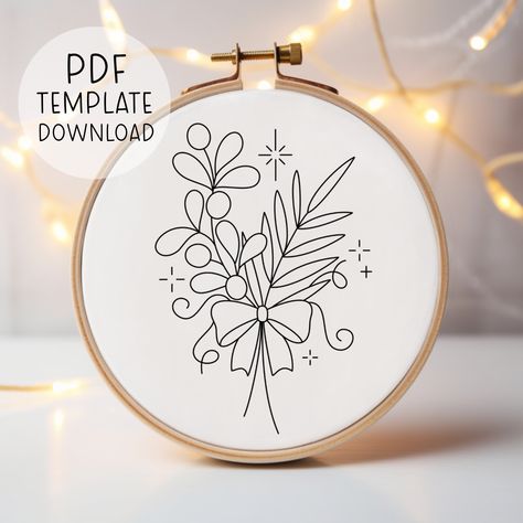 Hand Embroidery Patterns Free Templates, Mistletoe Embroidery, Embroidery Reference, Embroidery Patterns Free Templates, Embroidery Christmas Gifts, Embroidery Guide, Embroidery Winter, Bow Embroidery, Hand Embroidery Patterns Free