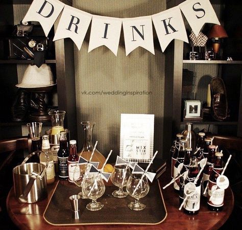 . Gentleman Party Ideas, Gentlemen Themed Birthday Party, Gentleman Party Theme, Gentlemen Birthday Theme, Drinks Station, Drink Stations, Man Shower, Drinks Sign, Adult Party Themes