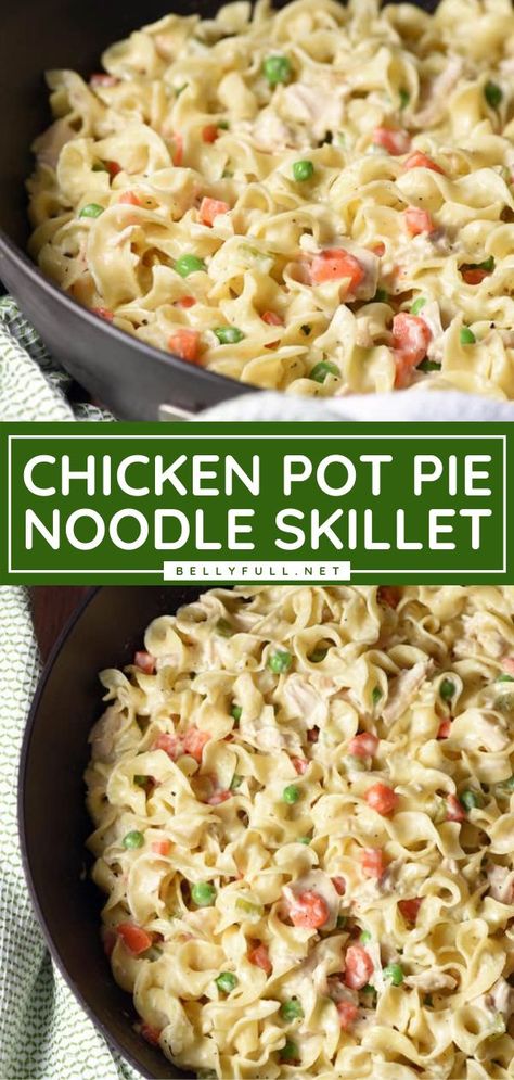 Chicken Pot Pie With Noodles, Chicken Pot Pie Noodle Skillet, Classic Chicken Pot Pie, Cooked Chicken Recipes, Skillet Dishes, Pot Pies Recipes, Chicken Pot Pie Recipes, Easy Casserole Recipes, Chicken Dishes Recipes