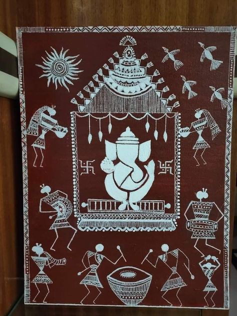 Warli Painting Ganpati Decoration, Varli Art Painting, Varali Art, Varli Painting Art, Warli Paintings, Worli Painting, Warli Painting, Warli Art, Boho Art Drawings