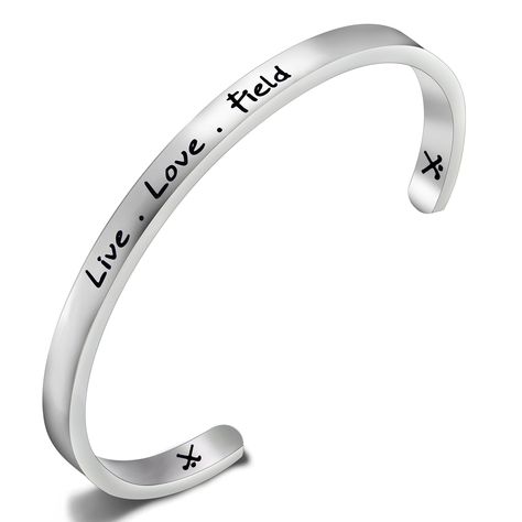 PRICES MAY VARY. ❤READ❤Field hockey bracelet,cuff bangle bracelet engraved reads "Live Love Field". Field hockey jewelry,great field hockey gifts ❤❤Looking for an thoughtful gift for someone who loves field hockey?This cuff bracelet would make the perfect gift for Field Hockey Players, Field Hockey Teams, Coaches, Gift for Her,Gift for Field Hockey lover, give her something to show how proud you are of her! ❤❤Great gift for birthday, Christmas, end of season, competition or just because ❤MATERIA Hockey Bracelet, Field Hockey Gifts, Hockey Jewelry, Velvet Cloth, Hockey Gifts, Faith Jewelry, Senior Gifts, Cuff Bangle Bracelet, Field Hockey