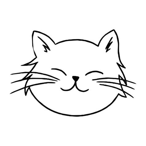 Smiling Cat Drawing, Cute Kitten Cartoon, Cat Smiling, Cute Cat Cartoon, Line Art Black, Cat Outline, Face Cute, Cartoon Doodle, Smiling Cat