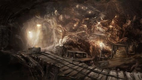 ArtStation - Goldmine, Alex van der Linde Warhammer Fantasy Roleplay, Dark Castle, Gold Mining, Fantasy Places, Warhammer Fantasy, Dieselpunk, Art Portfolio, Fantasy Landscape, Fantasy World