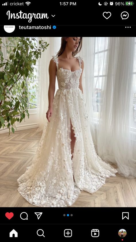 Wedding Dresses Texture, Whimsical Garden Wedding Dress, Floral Bridal Dress, Port Renfrew, Wedding Dresses Whimsical, Fairy Tale Wedding Dress, Garden Wedding Dresses, Classy Wedding Dress, Pretty Wedding Dresses