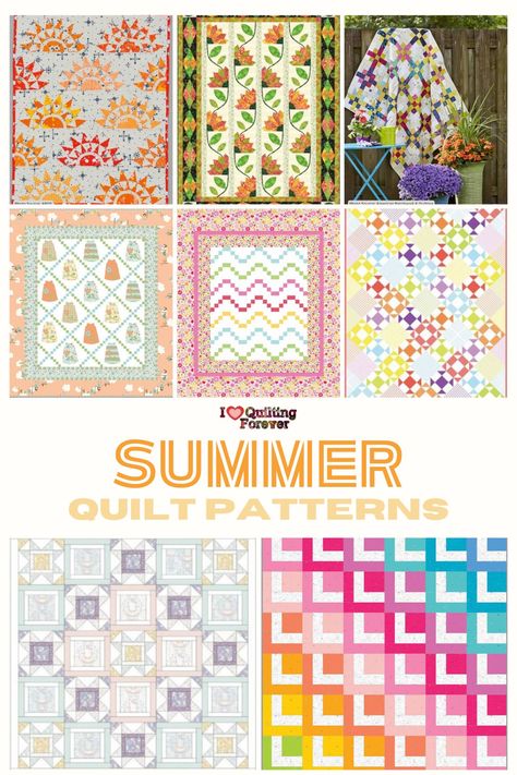 Top 24 Free Summer Quilt Patterns ( 8 Bonus Patterns For Sale) Summer Quilts Ideas Free Pattern, Summer Haze Quilt, Summer Quilt Patterns, Summer Soiree Quilt Pattern, Spring Picnic Quilt Pattern, Summer Breeze Quilt, Summer Quilts, Beginner Quilt Patterns, Free Summer