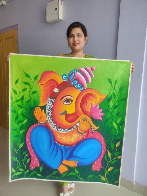 Ganpati Paintings Canvases, Ganeshji Painting, Acrylic Reference, Painting Of Lord Ganesha, Ganesh Drawing, Ganpati Rangoli, Ganesh Painting, Chakra Painting, Buddha Canvas Art