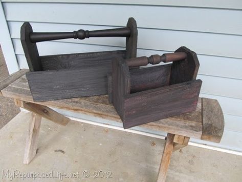 Quick & Easy Projects - My Repurposed Life® Repurposed Fence, Wood Spindles, Wooden Tool Box, Box Project, Fence Boards, Chair Parts, Old Fences, Wood Scraps, Repurposed Furniture