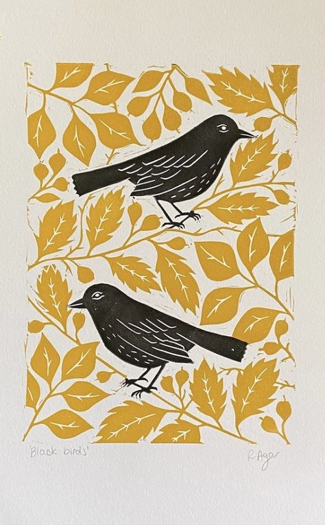 Linocut Birds Ideas, Lino Cut Print Ideas, Bird Lino Print, Black And White Art Ideas, Lino Art Ideas, Botanical Linocut, Lino Cut Ideas, Lino Print Designs, Linoprint Ideas