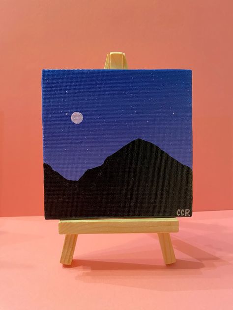 Painting Ideas On Canvas Blue Aesthetic, Simplistic Painting Ideas On Canvas, Easy Mountain Painting Simple, Painting Ideas For Mini Canvases, Mini Mountain Painting, Mini Canvas Designs, Easy Paint On Canvas, Diy Small Canvas Art, Cute Little Paintings Easy