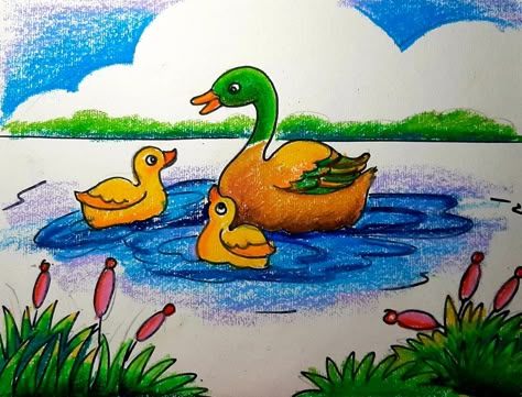 Easy drawing lesson Duck and ducklings Chandrayan 3 Drawing Easy, Drownings Easy, Duck Pictures Drawing, Drawing For 5th Class Student, Nature Rangoli, Easy Drawing For Children, Drawing Classes For Kids Teaching, Duck Drawing For Kids, Duck Drawing Easy