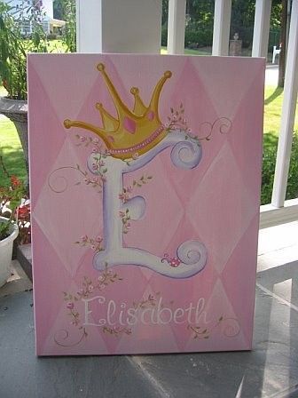 Baby girl name Canvas Art For Nursery, Letter Canvas Painting Initials, Baby Girl Painting Ideas, Princess Painting Canvas, Nursery Paintings Canvas, Birthday Canvas Painting, Princess Canvas, Crystal Painting, Letter Canvas