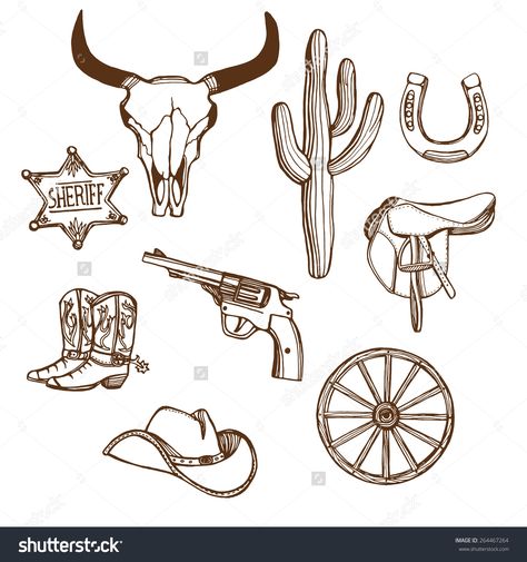 Nashville Tattoo, Cowboy Hat Tattoo, Sheriff Star, Cowboy Tattoos, Western Artwork, Bull Tattoos, Western Tattoos, Leather Art, Flash Art