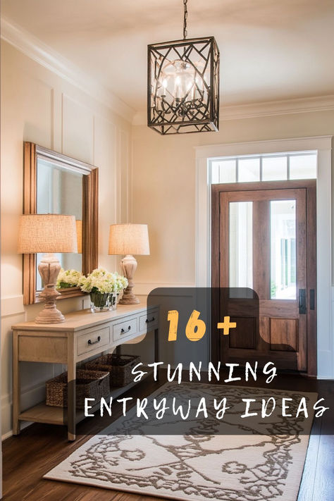 Ready to revamp your entryway? Click to explore stunning ideas that make your entrance unforgettable! 🚪✨ #EntrywayDecor #HomeTransformation #StunningEntrances #DecorIdeas #HomeStyle Closed In Foyer Entryway, Entryway Ideas For Long Hallway, Ideas For Foyer Entryway Entrance, Cozy Front Entryway, Mirror In Entryway Foyer Ideas, Entryway Ideas Tall Ceiling, Entryway Staging Ideas, How To Decorate A Curved Wall Entryway, Beige Entryway Ideas