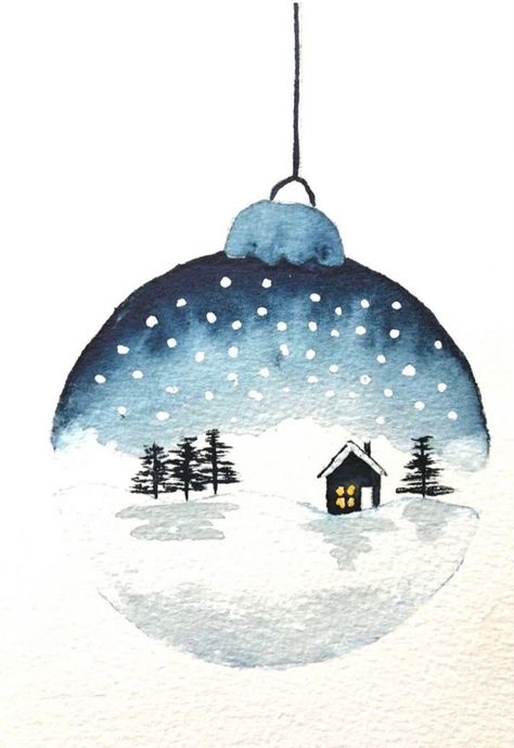 Holiday Watercolor Art, Christmas Art Decor, Christmas Watercolour Card, Nativity Watercolor, Watercolor Snow, Winter Wonderland Card, Watercolor Christmas Cards Diy, Watercolor Holiday Cards, Painted Christmas Cards