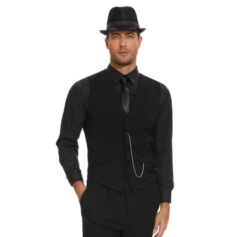 PRICES MAY VARY. Authentic 1920s style: Embrace the essence of the Roaring 20s with this meticulously crafted costume, perfect for themed parties and events. Complete ensemble: This costume includes a stylish gangster vest, a classic fedora hat, and a sophisticated bow tie for a dapper look from head to toe. High-quality materials: Made with attention to detail, this costume ensures both comfort and durability throughout the festivities. Versatile and stylish: Whether you're attending a Gatsby-t Old Hollywood Outfits Men, Roaring 20s Party Outfit Mens, Gatsby Party Outfit For Men, 20s Theme Party Outfit, 1920 Mens Fashion, Roaring 20s Costumes, Great Gatsby Men, Gatsby Men, 1920s Outfit Ideas