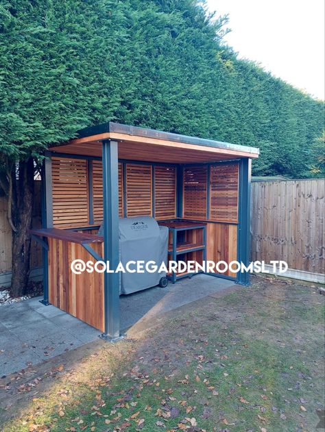 Bbq Shelter Ideas How To Build, Undercover Bbq Area, Enclosed Grilling Area, Garden Cooking Area, Bbq Pod, Garden Bbq Ideas, Covered Bbq Area, Living Pergola, Bbq Shelter Ideas