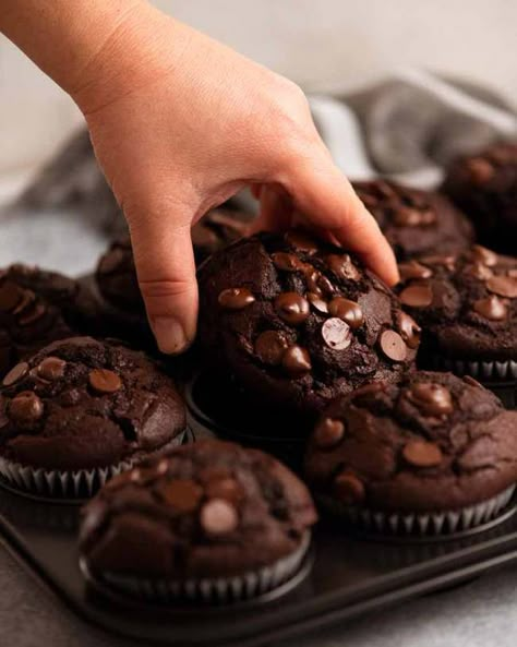 Vegan Chocolate Muffins, Chocolate Chip Muffin, False Promises, Chocolate Chip Muffin Recipe, Chocolate Muffin, Recipe Tin, Recipetin Eats, Filled Muffins, Fudge Cake