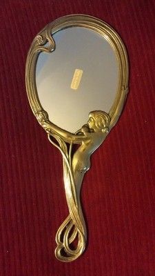 Hand Held Bronze Mirror ~ Nude Woman, Long Hair Handle Italy Art Nouveau Vintage Art Nouveau Hand Mirror, Woman Long Hair, Art Nouveau Woman, Antique Vanity Set, Hand Mirrors, Vintage Foto, Vanity Sets, Art Nouveau Decor, Head Art