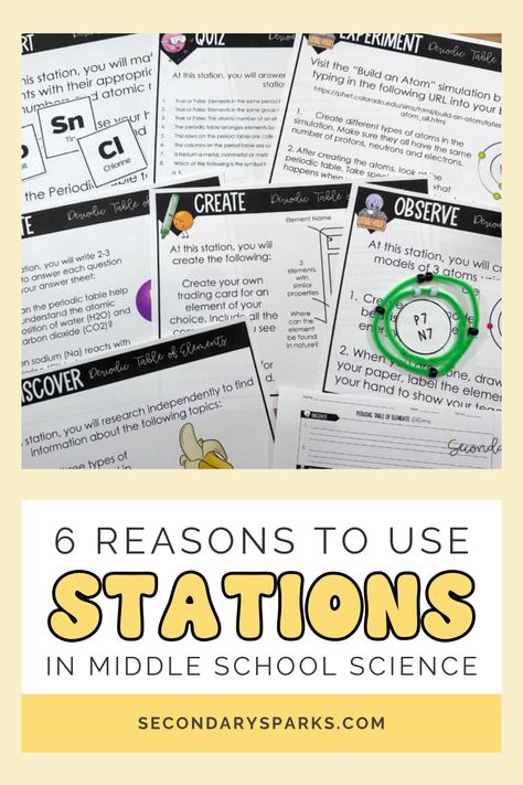 Classroom stations aren't just for elementary school! They can revolutionize your middle school science class, maximizing learning time, promoting active learning and making real-world connections. It's the classroom strategy you never knew you needed. Learn more about using stations and the 6 reasons you should start using them in your physical science, life science or earth space science class today! Secondarysparks.com. Science Stations Elementary, Science Stations Middle School, Science Games Middle School, Portland Oregon Summer, Classroom Stations, Life Science Middle School, Portland Oregon Travel, Teaching Middle School Science, Biology Teaching