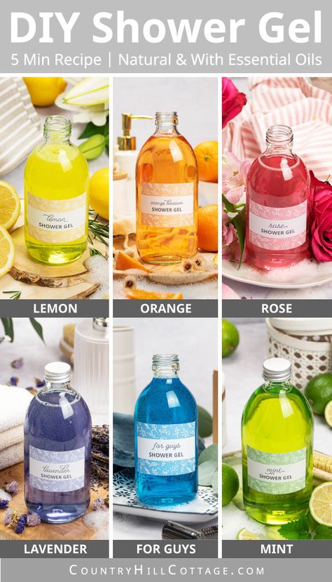 Bottles filled with homemade shower gel Homemade Shampoo Recipes Without Castile Soap, Diy Shower Gel Homemade Body Wash, Soap Bottle Packaging, Diy Body Wash With Castile Soap, Diy Shower Gel, Shower Gel Recipe, Homemade Shower Gel, Organic Shower Gel, Castile Soap Recipes