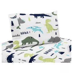 Shop for kids bedding online at Target. Free shipping on orders of $35+ and save 5% every day with your Target RedCard. Dinosaur Sheets, Dinosaur Bedding, Navy Bedding, Dinosaur Bedroom, Twin Bed Sheets, Kids Sheets, Dinosaur Room, Sweet Jojo Designs, Twin Bed Sets