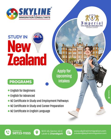 Studying in New Zealand offers a unique opportunity for international students to experience high-quality education in a stunning natural environment. Hurry Up Apply For The Upcoming Intake ✅To get in touch with us contact: #SkylineImmigrationConsultants Contact Us 98723-11555 SCO 43, Sector 42-C Level II, Chandigarh #studyinusa #usa #usavisa #usapr #usaimmigration #bestimmigraionconsultant #Bestimmigrationcompany #bestimmigrationservices #newzealand #newzealandstudyvisa #newzealandstudentvi English For Beginners, Study In New Zealand, Quality Education, Creative Ads, International Students, Natural Environment, Chandigarh, English Language, New Zealand