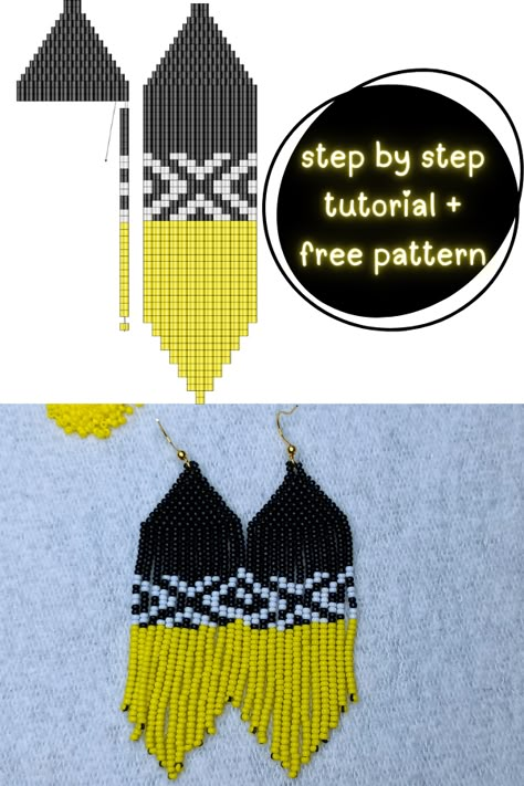 Beaded Fringe Earrings Tutorial, Fringe Earrings Tutorial, Fringe Earrings Diy, Stitch Bead Pattern, Seed Bead Jewelry Tutorials, Beaded Earrings Tutorial, Diy Beaded Earrings, Earrings For Mom, Seed Bead Patterns Free