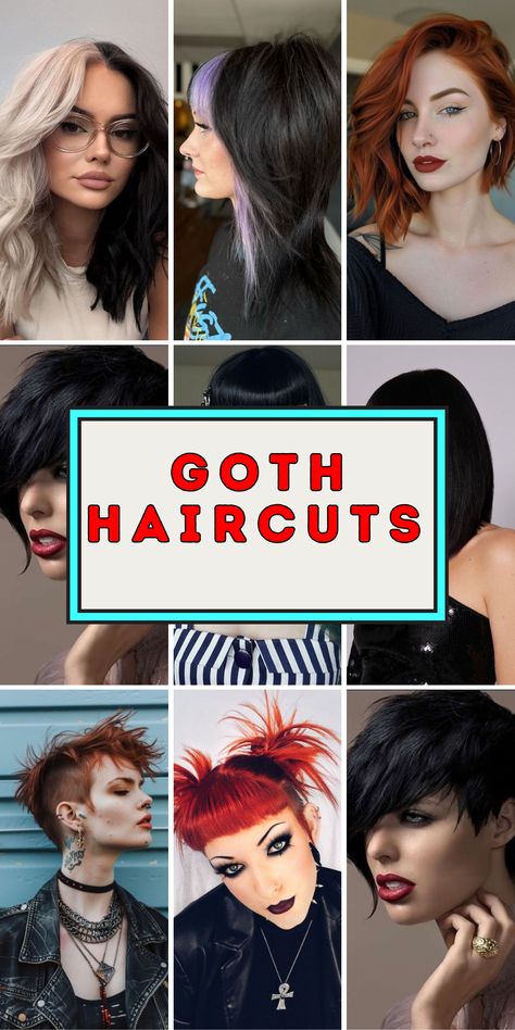 Discover 20 goth haircuts ideas for 2024, featuring bold and edgy styles that are perfect for embracing your dark side. Whether you prefer short, medium, or long hair, these goth haircuts offer a range of looks to suit every personality. Add bangs for a dramatic touch or opt for medium layered styles to enhance volume and texture. Ideal for round faces, these goth haircuts give a unique twist to classic styles. Punk Hair With Bangs, Corporate Goth Hairstyles, Short Haircuts Plus Size, Medium Goth Hair, Goth Bob With Bangs, Goth With Brown Hair, Weird Haircuts Women, Medium Edgy Haircuts, Choppy Edgy Hair