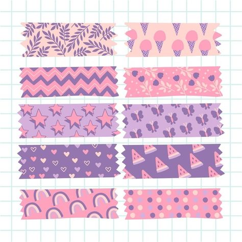 Hand-drawn washi tape set Free Vector | Free Vector #Freepik #freevector #hand #hand-drawn #creative #fun Washi Tape Ideas, Washi Tape Planner, Washi Tape Diy, Tape Pattern, Washi Tape Set, Stickers Kawaii, Scrapbook Stickers Printable, Bullet Journal Design Ideas, Bullet Journal Stickers