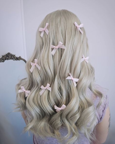 How freaking cuuute 💘💝 ✨️ blonde retouch with bows . For a hairpin bow DIY check my stories or dm me "little bows" and I'll send you a link to the bows and the video . @oneshothairawards @behindthechair_com #btconeshot2024_specialeventstyling #btconeshot2024_blondes #btconeshot2024_platinum . #newglasgowstylist #newglasgowhair #blondehair #novascotiahairstylist Bow Diy, Bow Hairstyle, Platinum Hair, Diy Bow, Nova Scotia, Kirby, Dm Me, Bridal Hair, Hair Pins