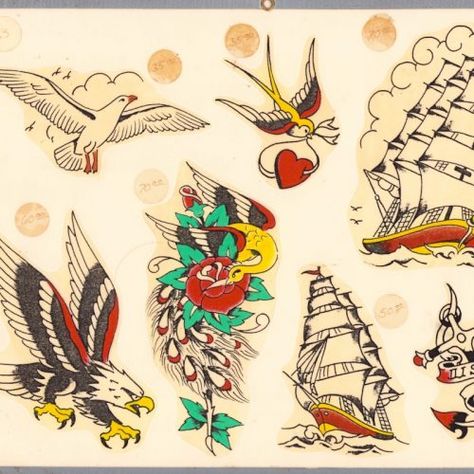 Traditional Sailor Tattoos, Coast Tattoo, Seagull Tattoo, Antique Tattoo, Sailor Jerry Flash, Vintage Tattoos, Traditional Tattoo Flash Art, Tattoo Catalog, Vintage Tattoo Design