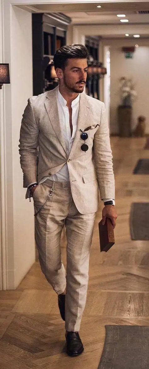 Khaki Suit Outfit Ideas For guys ⋆ Best Fashion Blog For Men - TheUnstitchd.com Khaki Suit Men Outfit, Khaki Suit Wedding, T Shirt Over Long Sleeve Outfit, T Shirt Over Long Sleeve, Suit Outfit Ideas, Beach Wedding Suits, Khaki Suits, Khaki Suit, Casual Wedding Attire