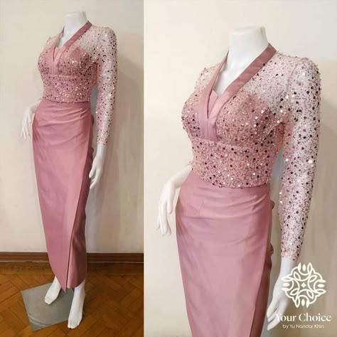 Bridesmaid Dresses Brokat, Kebaya Thailand, Bridesmaid Brokat, Model Dress Brokat Modern, Dress Wisuda, Model Kebaya Wisuda, Myanmar Outfit, Dress Brokat Modern, Model Dress Kebaya