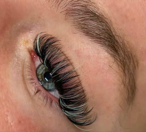 Lash Extensions With Green, Green Lashes Extensions, Green Lash Extensions, Green Eyelash Extensions, Color Lash Extensions, Green Lashes, Lashes With Color, Colored Lash Extensions, Lash Book