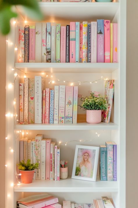 bedroom bookshelf idea Athstetic Bookshelf, Aesthetic Book Shelves Ideas, Book Shelves Ideas Decorating, Bookcases In Bedroom Ideas, Bookish Bedroom Ideas For Small Rooms, Bookshelf For Small Room, Library Book Shelves Aesthetic, Reading Inspo Aesthetic, Aesthetic Book Organization