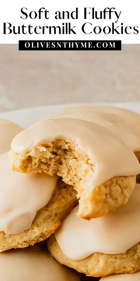 Buttermilk cookies are soft vanilla cookies with a tender, cakey crumb. Also known as Amish cookies, these buttermilk sugar cookies are topped with a sweet and slightly tangy buttermilk glaze. Things To Bake With Buttermilk, Butter Milk Cookies, Dessert Recipe With Buttermilk, Cookies Made With Buttermilk, Recipes For Buttermilk, Baking Recipes With Buttermilk, Recipes To Use Up Buttermilk, Things To Do With Buttermilk, Recipes With Buttermilk Baking