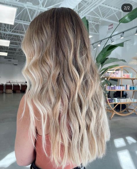 Cool Blonde Foilayage, Transformation From Blonde To Brown Hair, Hair Inspo Brown And Blonde, Blonde Hair Easy Grow Out, Brown Fade Into Blonde Hair, Level 5/6 Hair Color, Lived In Beach Blonde Hair, Balayage Hair Brunette With Blonde Long, Blonde And Light Brown Balayage