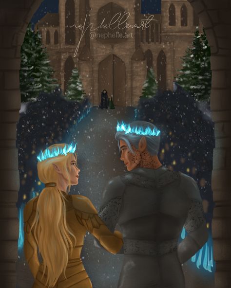 Kingdom of ash, Throne of glass, fantasy book, Sarah J maas, fan art, rowan whitethorn, aelin galathynius, orynth, gates, battle, fire crowns, couple, book Rowan And Aelin Kingdom Of Ash, Couples Dynamics, Glass Throne, Kingdom Of Ash, Throne Of Glass Characters, Rowan And Aelin, Sjm Universe, Throne Of Glass Fanart, Aelin Galathynius