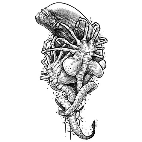 Facehugger Drawing, Alien Vs Predator Tattoo, Alien Tattoo Xenomorph, Facehugger Alien, Giger Tattoo, Aliens Movie Art, Predator Tattoo, Horror Movie Tattoos, Giger Alien