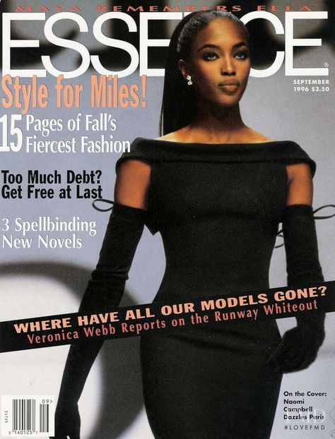 Cover with Naomi Campbell September 1996 of US based magazine Essence from Time Inc. including details. (ID:46765) Black Supermodels, Veronica Webb, Vibe Magazine, Jet Magazine, Essence Magazine, Black Magazine, Model Runway, Celebrity Magazines, Vintage Black Glamour