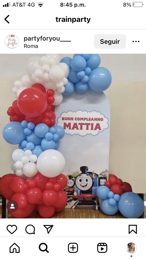 Thomas And Train Birthday Party, Thomas The Train Backdrop, Thomas The Train Balloon Garland, Thomas Train Birthday Party Decorations, Thomas The Train Balloon Arch, Thomas Tank Engine Party, Train Balloon Garland, Thomas And Friends Birthday Party, Thomas And Friends Birthday